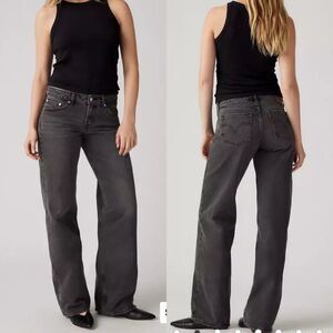 LEVI'S Low Loose Low Rise Straight Wide Leg Wish Me Luck Black Jeans Womens 25